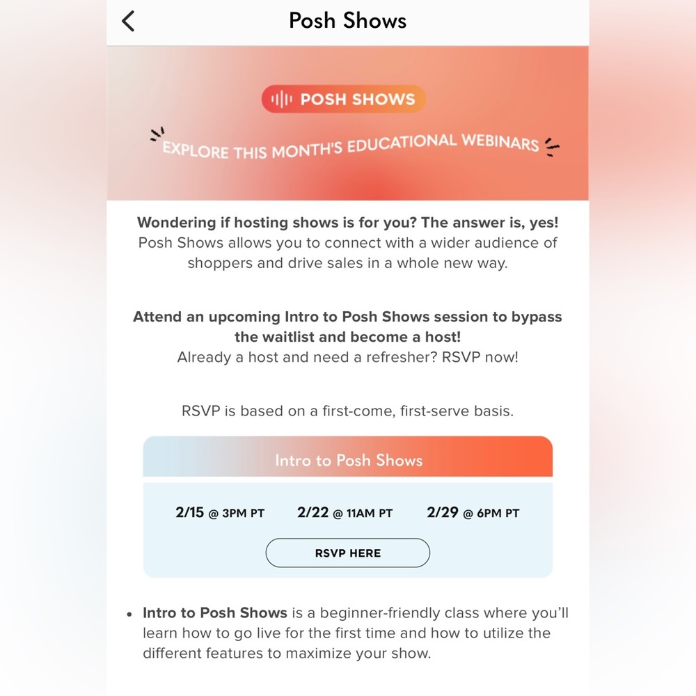 Posh Show Info Sessions